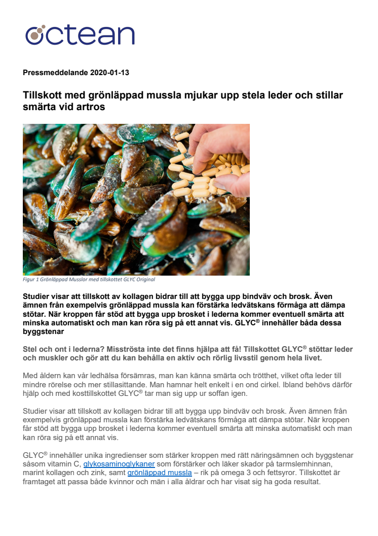 Tillskott med grönläppad mussla mjukar upp stela leder och stillar smärta vid artros