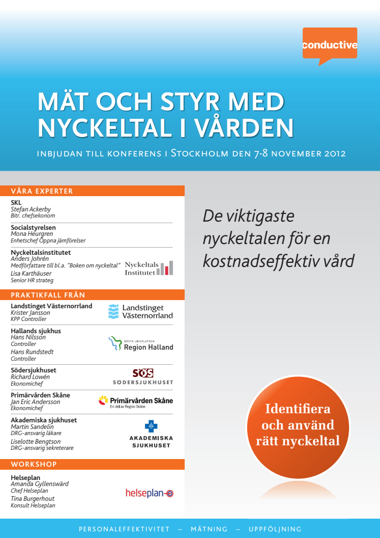 Mät och styr med nyckeltal i vården, konferens i Stockholm 7-8 november 2012