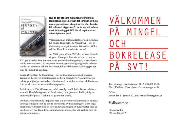 Välkommen på mingel och bokrelease på SvT!