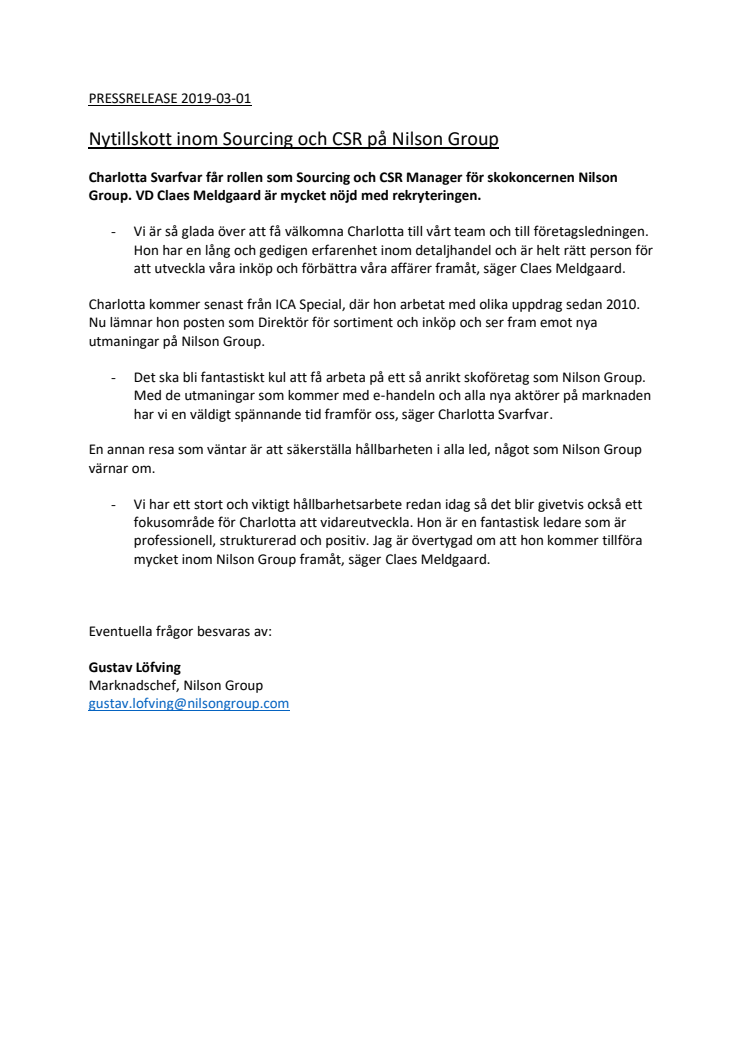Nytillskott inom Sourcing och CSR på Nilson Group