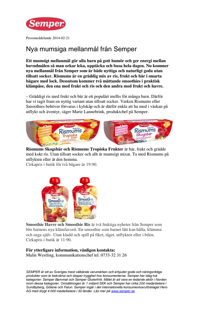 Nya mumsiga mellanmål från Semper