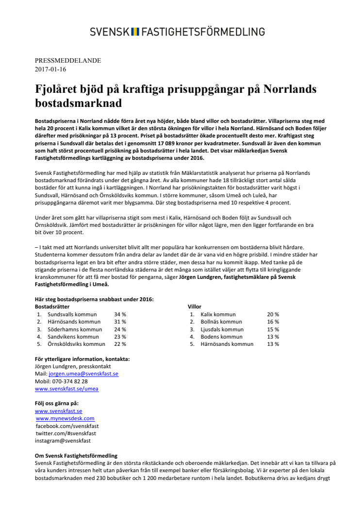 Fjolåret bjöd på kraftiga prisuppgångar på Norrlands bostadsmarknad