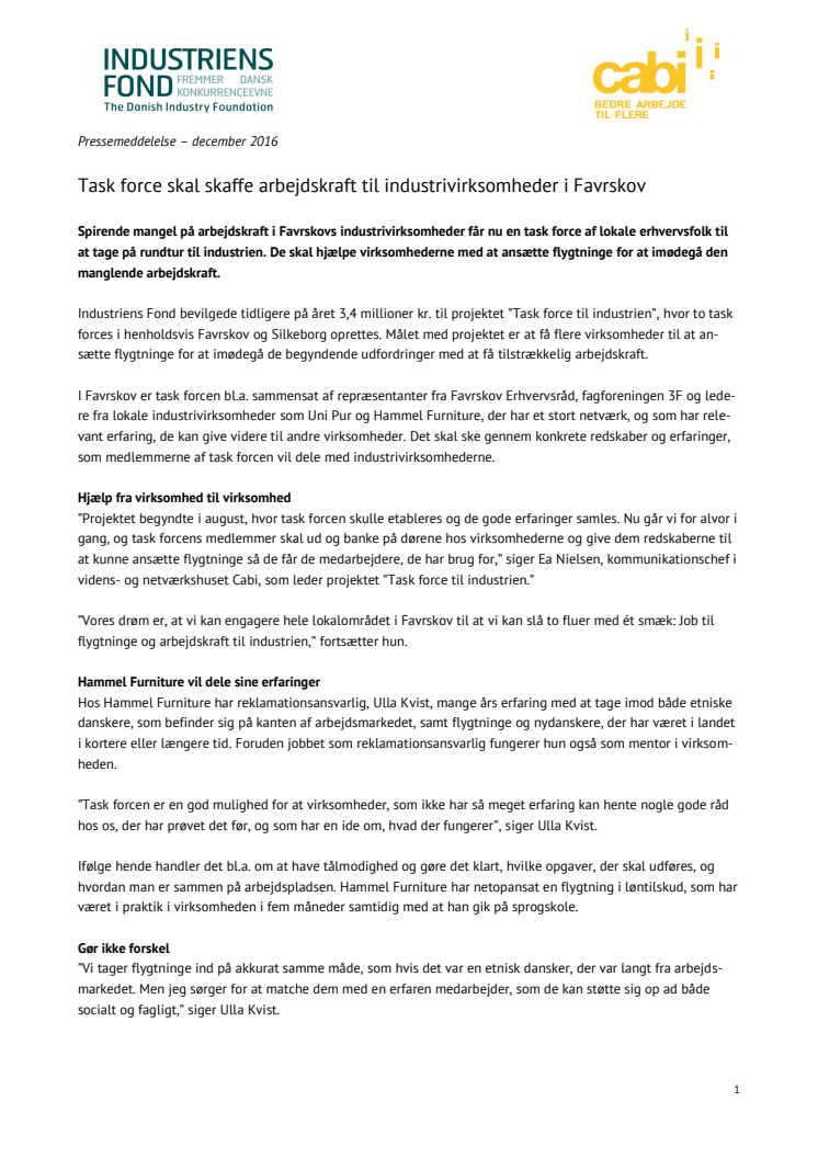 Task force skal skaffe arbejdskraft til industrivirksomheder i Favrskov