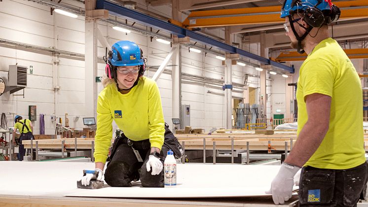 Female craft worker at the BoKlok factory in Gullringen, Sweden