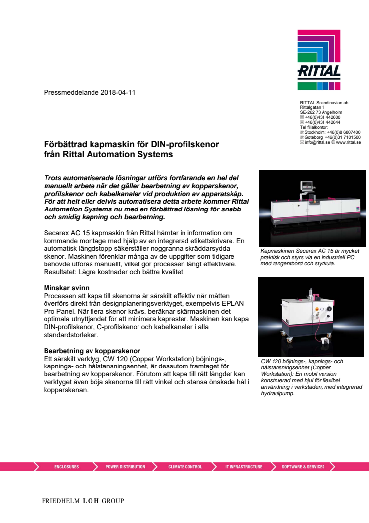 Förbättrad kapmaskin för DIN-profilskenor från Rittal Automation Systems