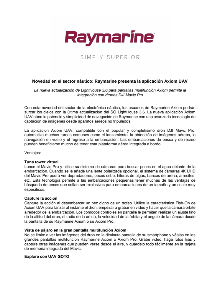 Raymarine: Novedad en el sector náutico: Raymarine presenta la aplicación Axiom UAV