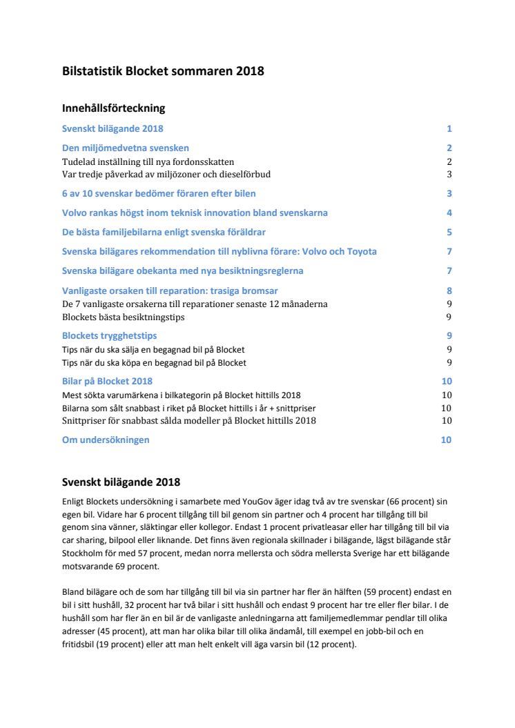 Blockets bilrapport sommaren 2018