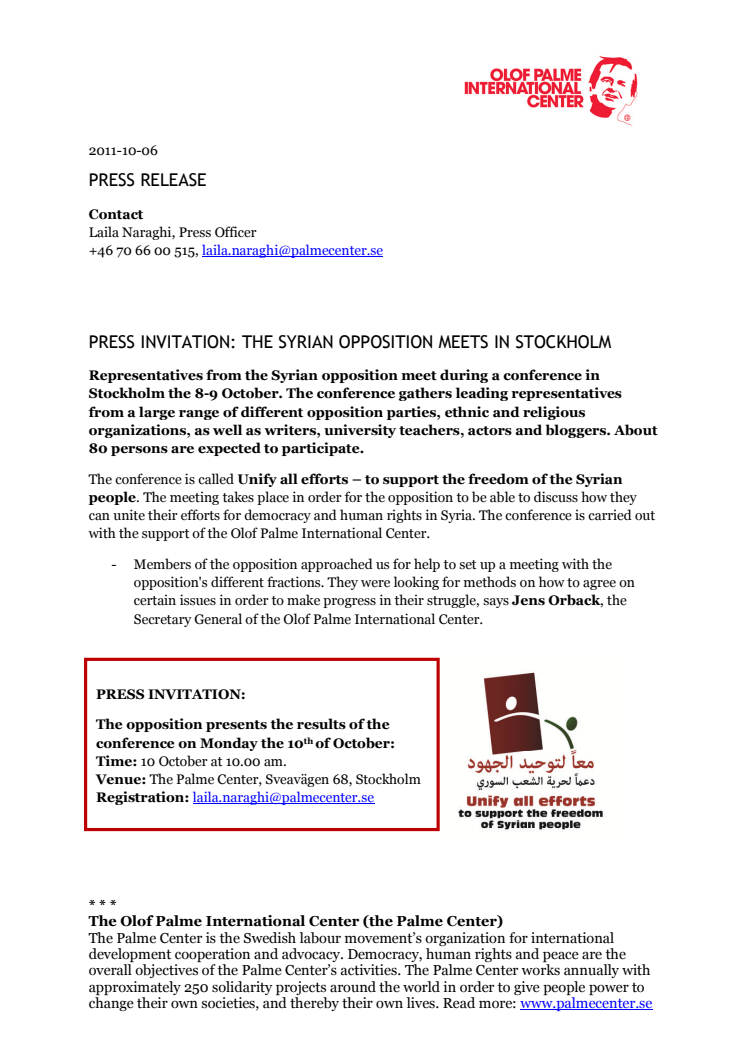 Press Invitation: The Syrian Opposition Meets In Stockholm