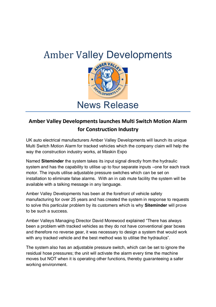 Amber Valley News Release
