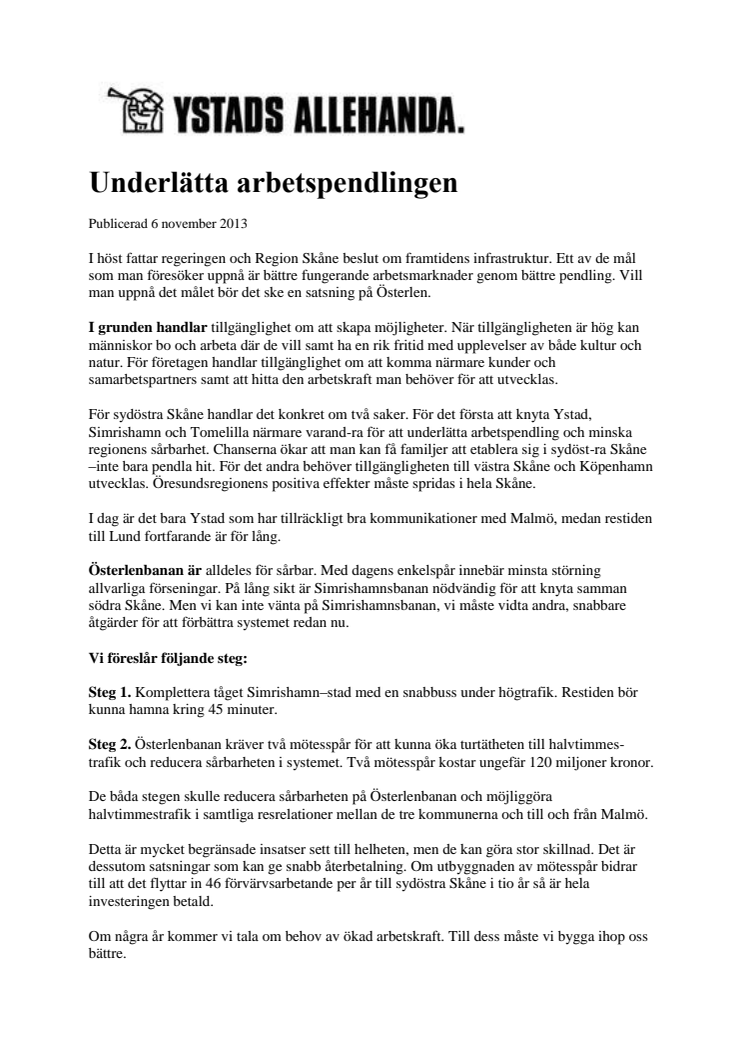 Underlätta arbetspendlingen