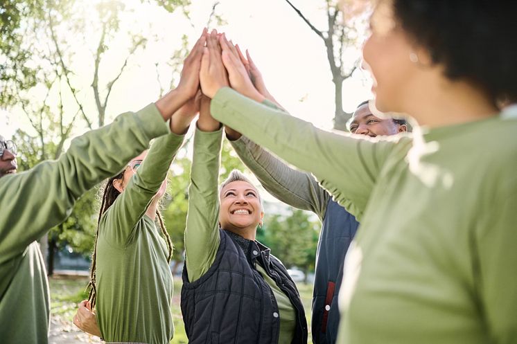 60062845-high-five-nature-and-people-hands-from-team-building-at