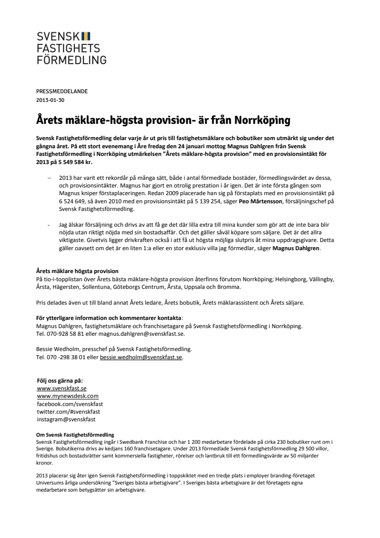 Årets mäklare-högsta provision- är från Norrköping