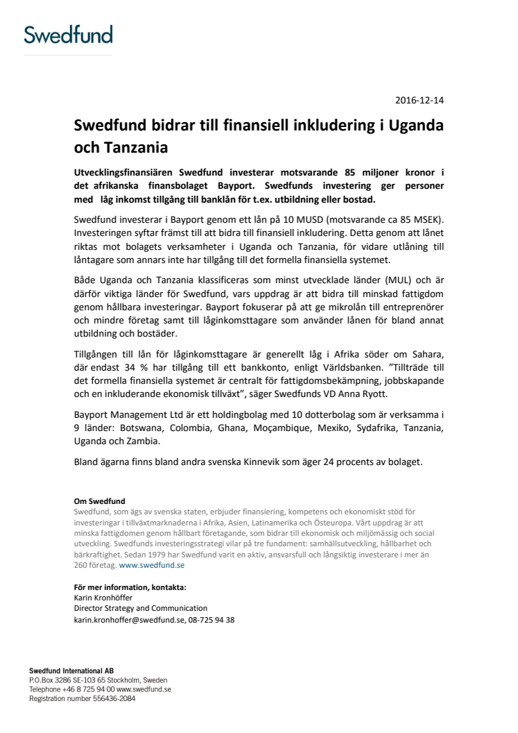 Swedfund bidrar till finansiell inkludering i Uganda och Tanzania