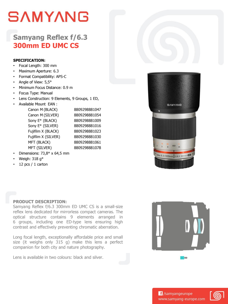 Samyang 300mm 6,3 CS datablad