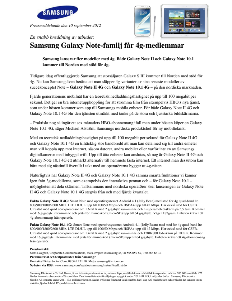 En snabb breddning av utbudet: Samsung Galaxy Note-familj får 4g-medlemmar