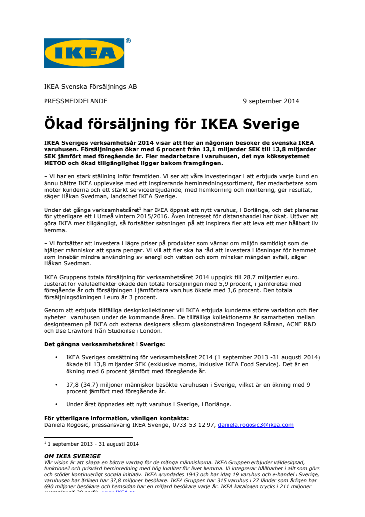 Ökad försäljning för IKEA Sverige