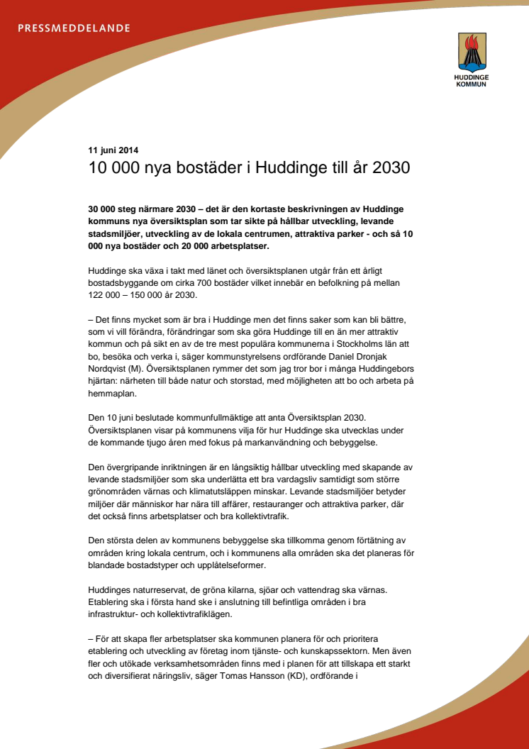 10 000 nya bostäder i Huddinge till år 2030