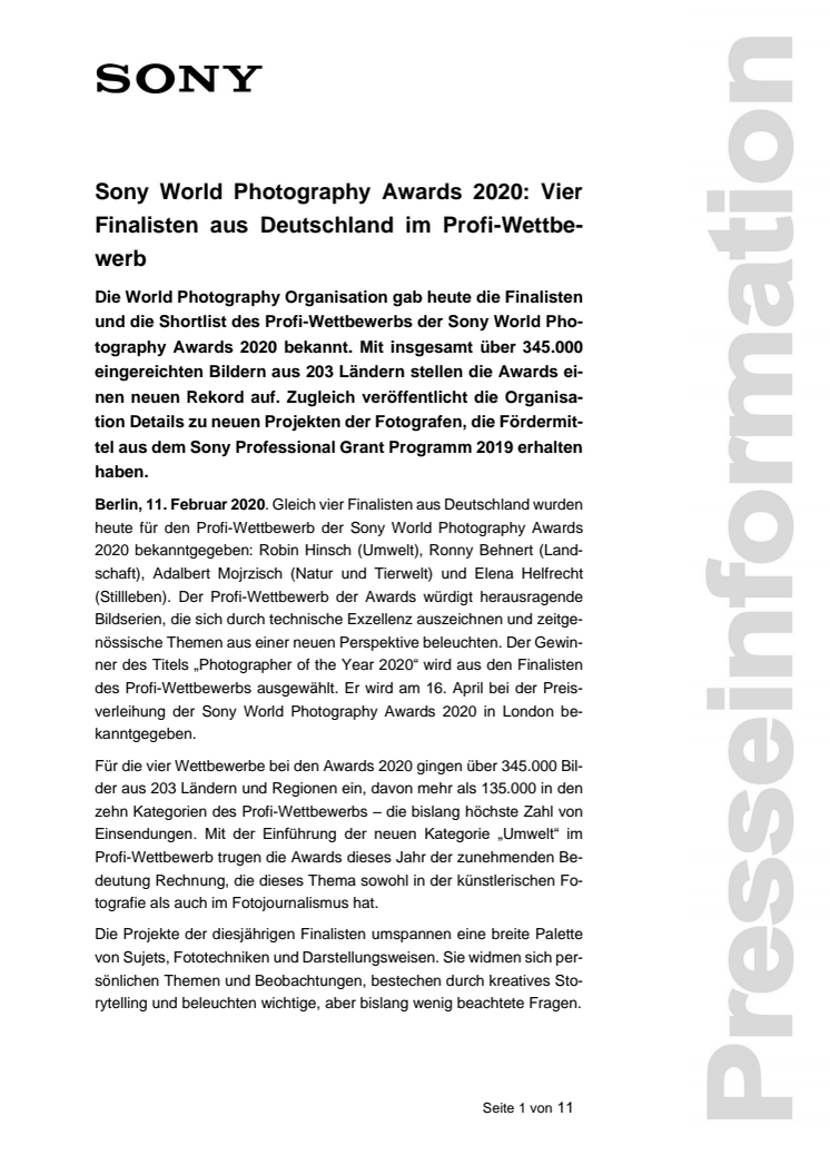 Sony World Photography Awards 2020: Vier Finalisten aus Deutschland im Profi-Wettbewerb