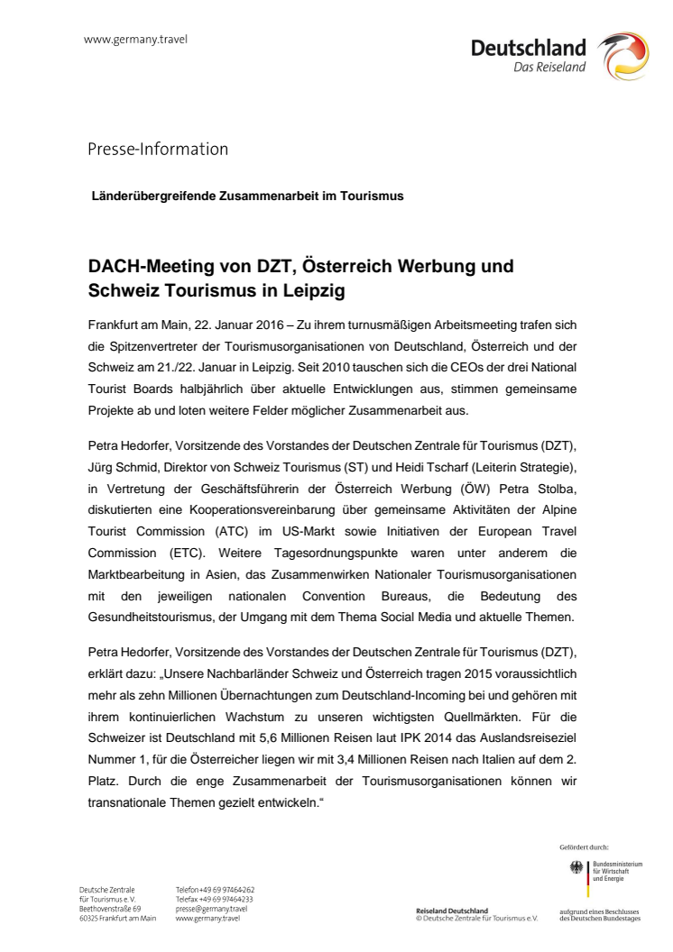 Pressemitteilung: DZT DACH-Meeting