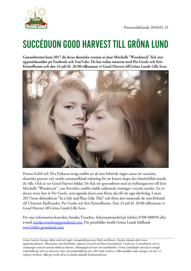 Succéduon Good Harvest till Gröna Lund