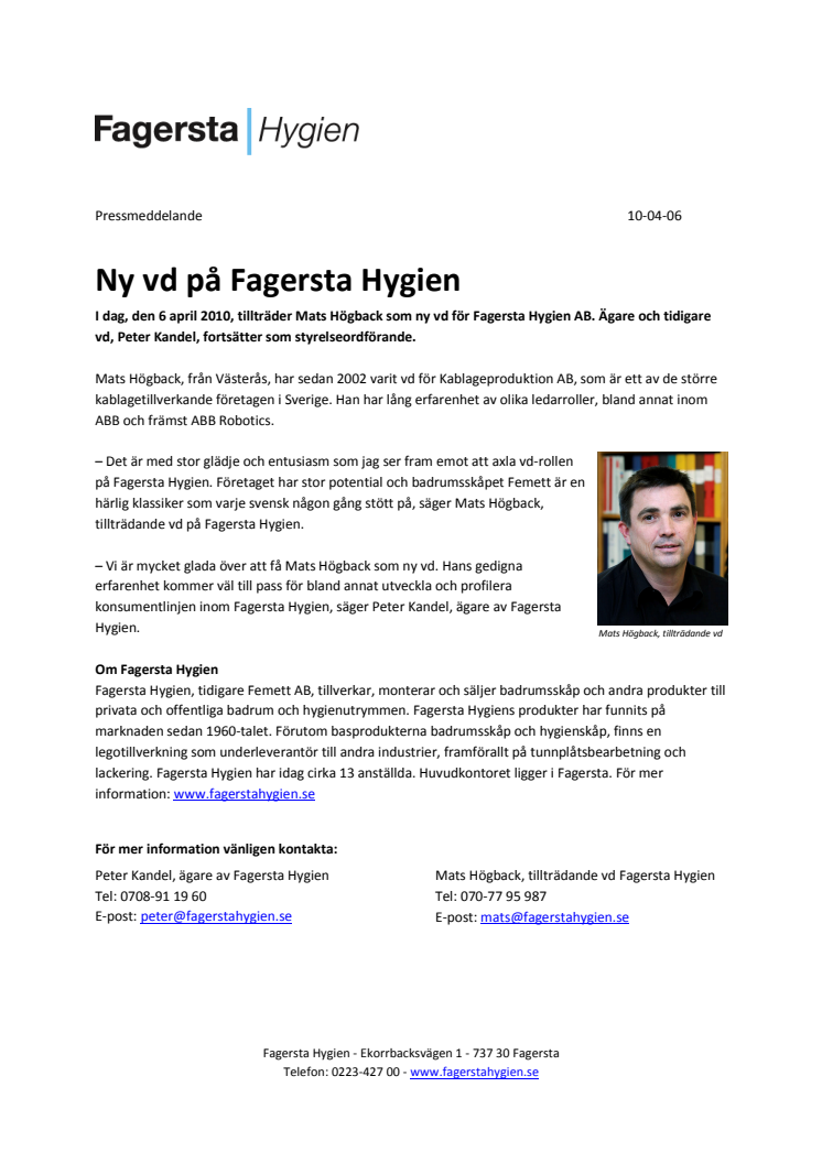 Ny vd på Fagersta Hygien