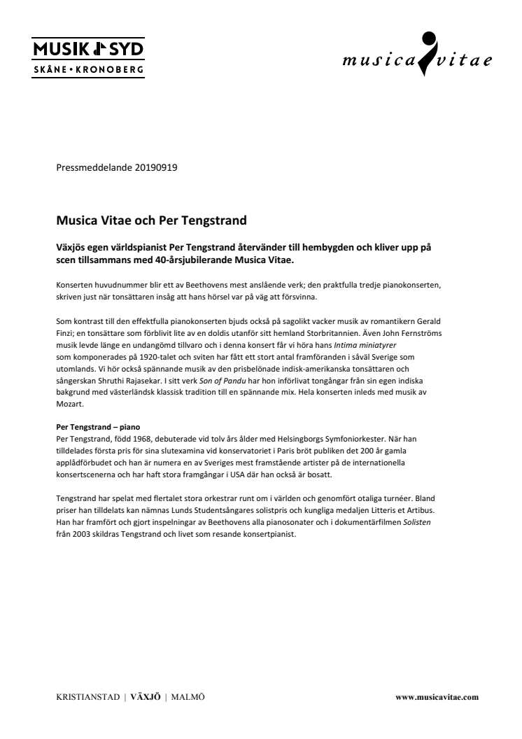 Musica Vitae och Per Tengstrand