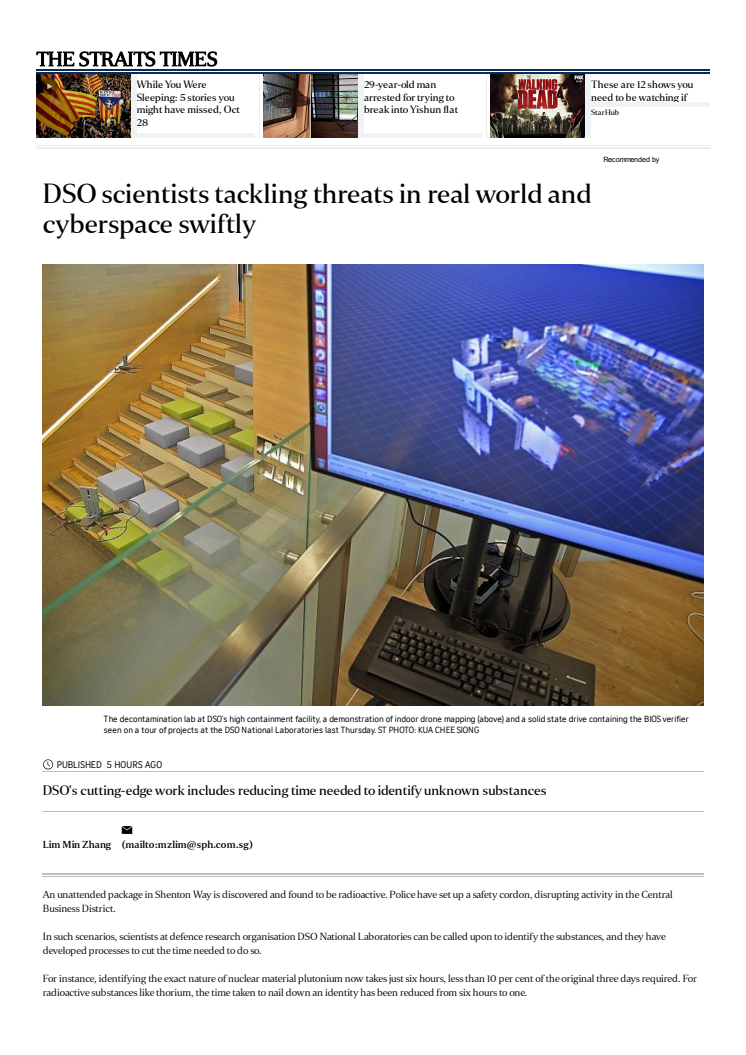 DSO's cutting-edge work includes reducing time needed to identify unknown substances