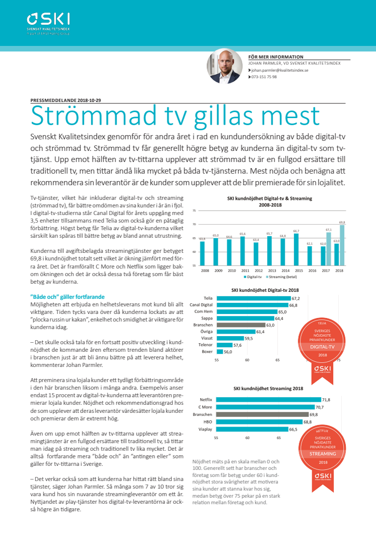 Svenskt Kvalitetsindex tv-tjänster 2018