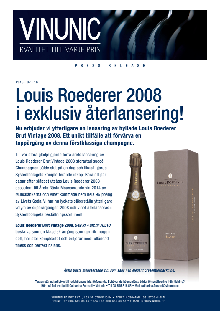 Roederer Brut Vintage 2008 i exklusiv återlansering!