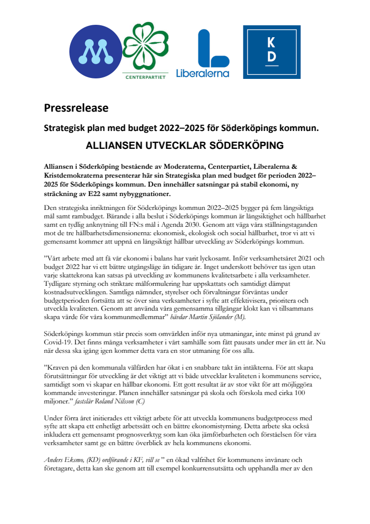 Alliansen utvecklar Söderköping