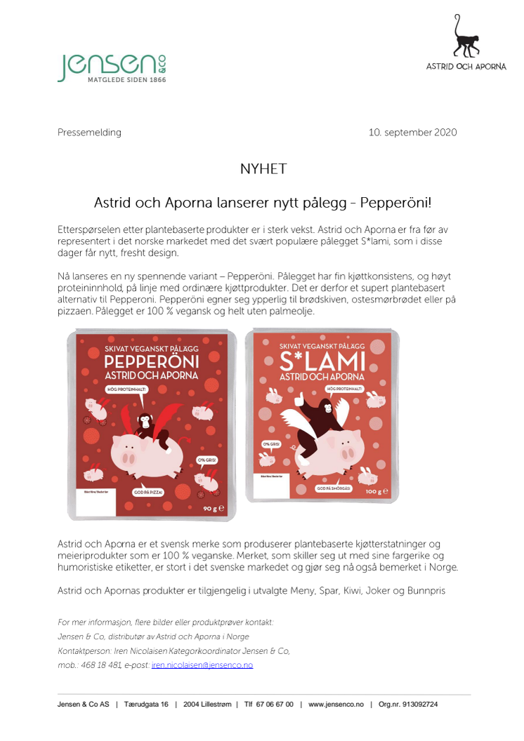 Astrid och Aporna lanserer nytt pålegg - Pepperöni!