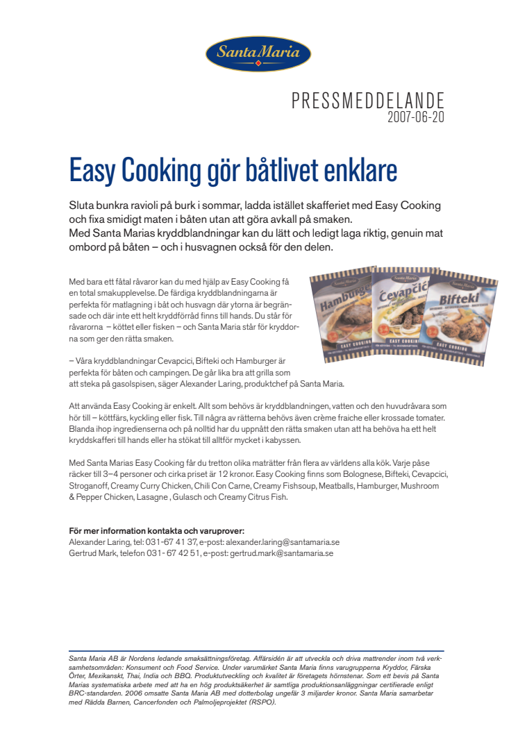 Easy Cooking från Santa Maria gör båtlivet enklare