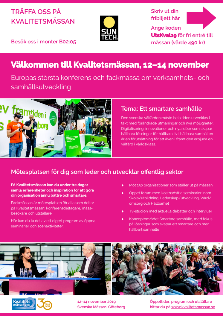 Kom till vår monter på Kvalitetsmässan Svenska Mässan Göteborg 12 - 14 nov. - INBJUDAN