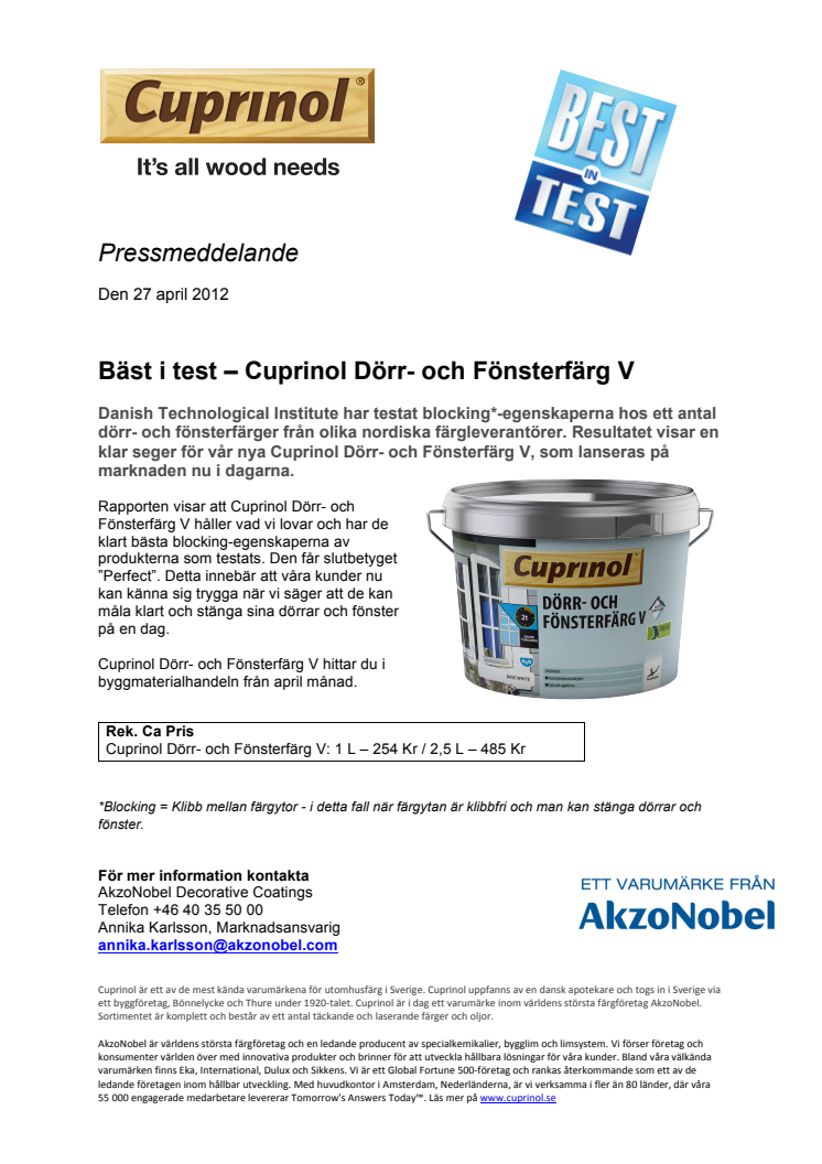 Bäst i test: Cuprinol Dörr- och Fönsterfärg V 