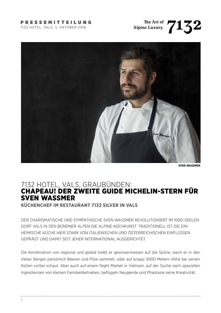 Chapeau! Der zweite Guide Michelin-Stern für  Sven Wassmer 