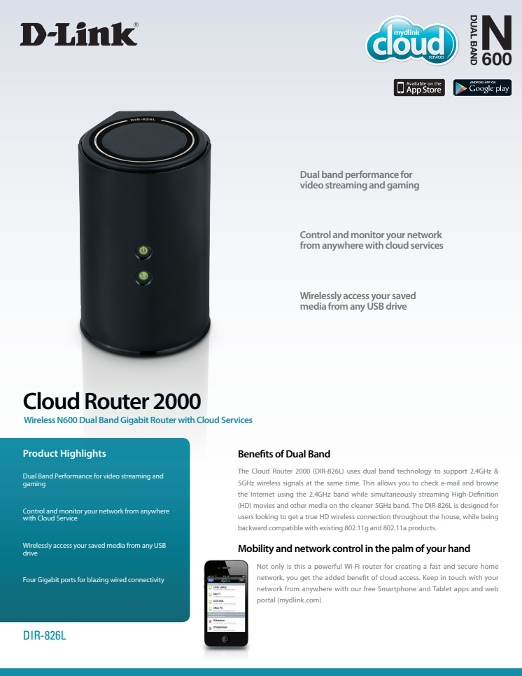 Produktblad, Cloud Gigabit Router N600 (DIR-826L)