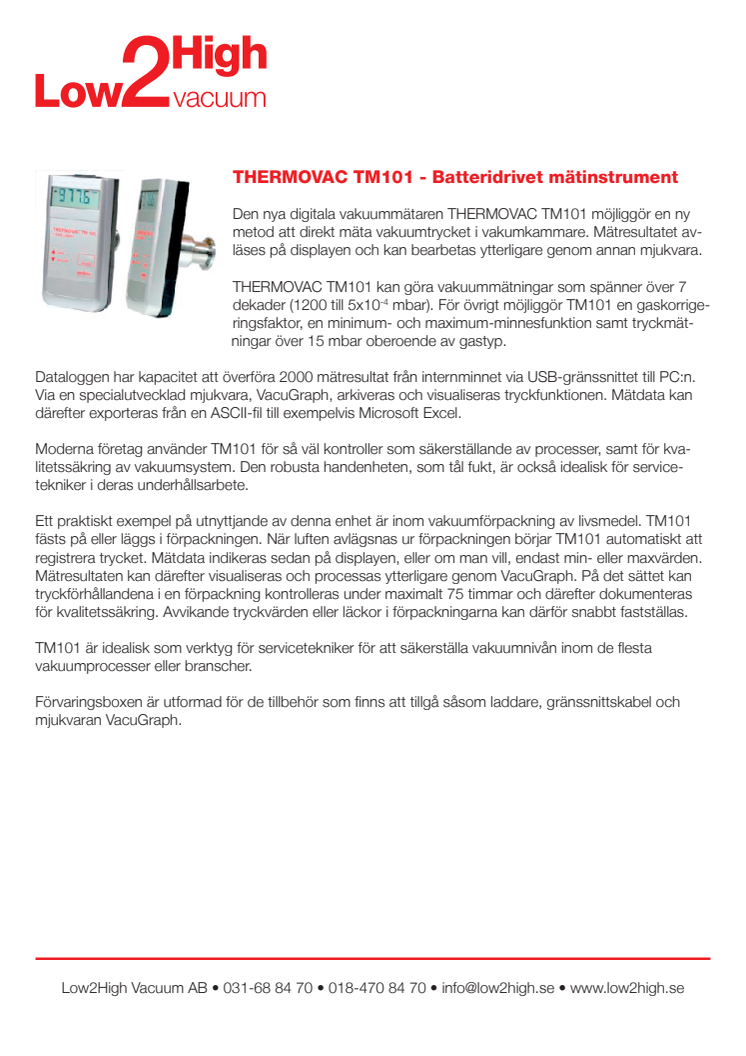 Nytt mätinstrument - THERMOVAC TM101