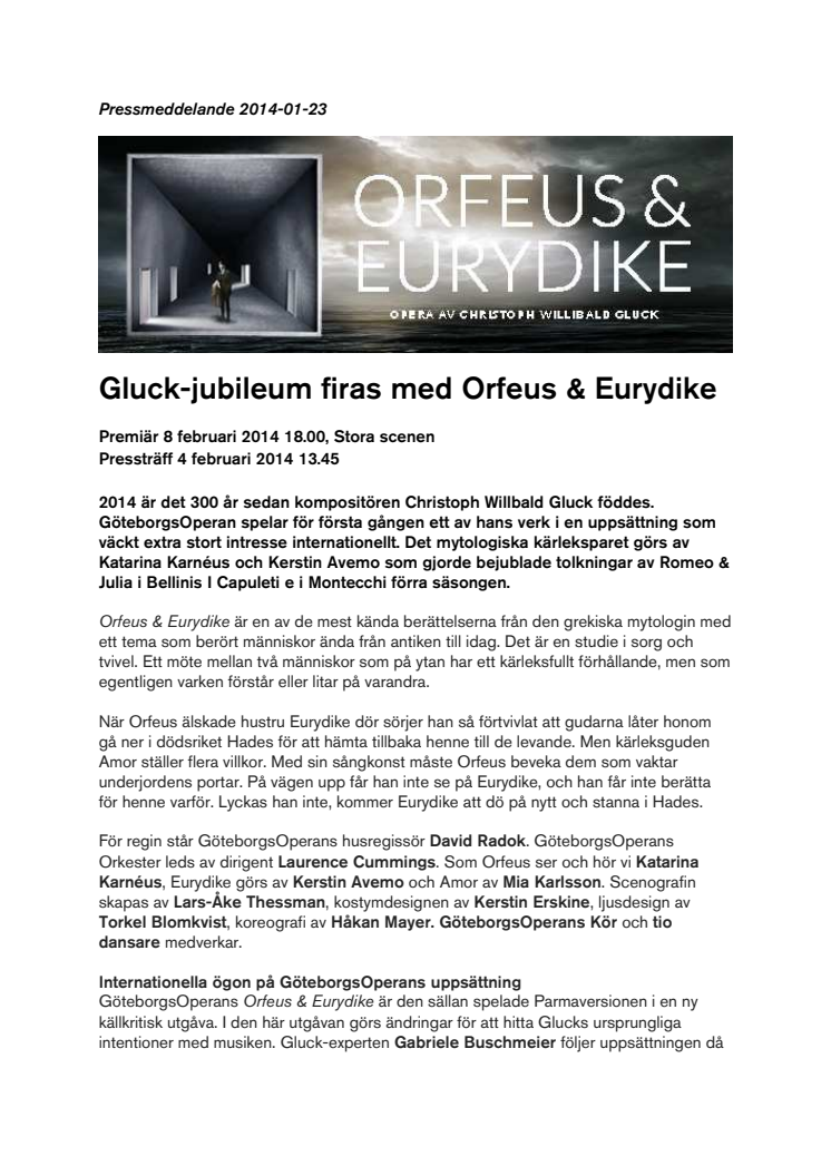 Gluck-jubileum firas med Orfeus & Eurydike 