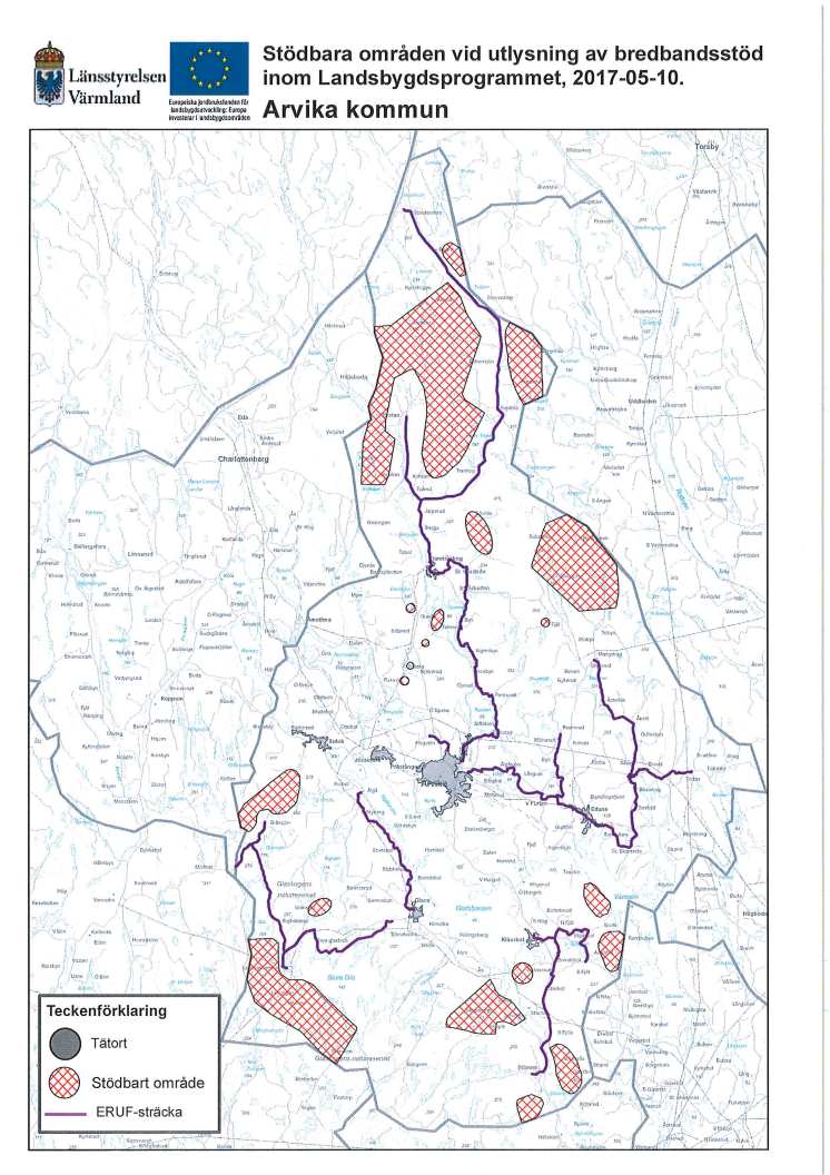 Stödbara områden vid utlysning av bredbandsstöd inom Landsbygdsprogrammet (kartor)