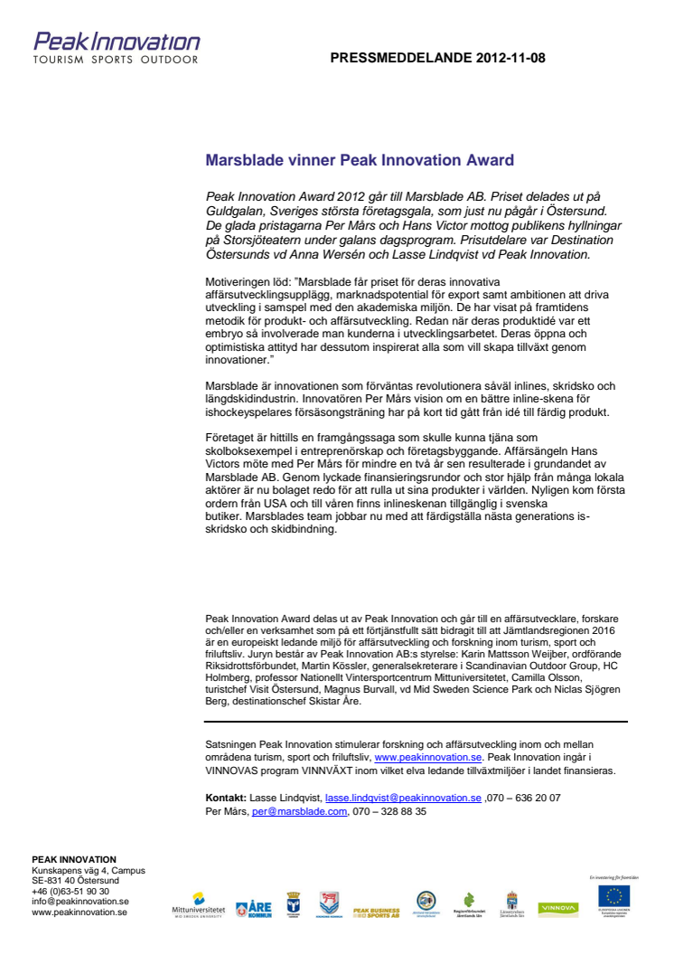 Marsblade vinner Peak Innovation Award