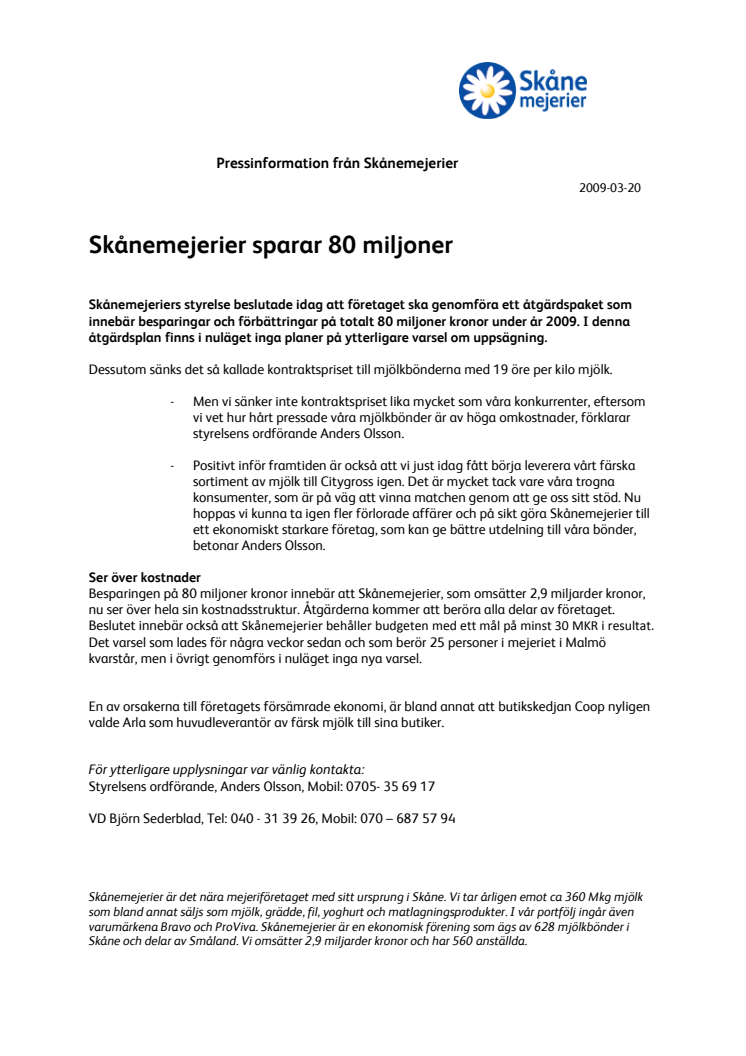 Skånemejerier sparar 80 miljoner