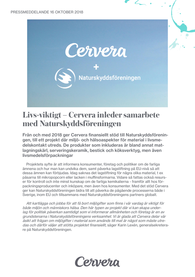 Livs-viktigt – Cervera inleder samarbete med Naturskyddsföreningen