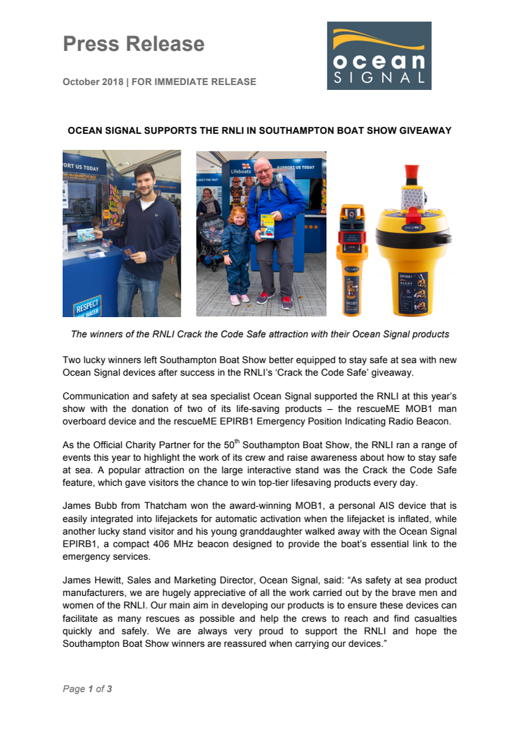 Ocean Signal Supports the RNLI in Southampton Boat Show Giveaway