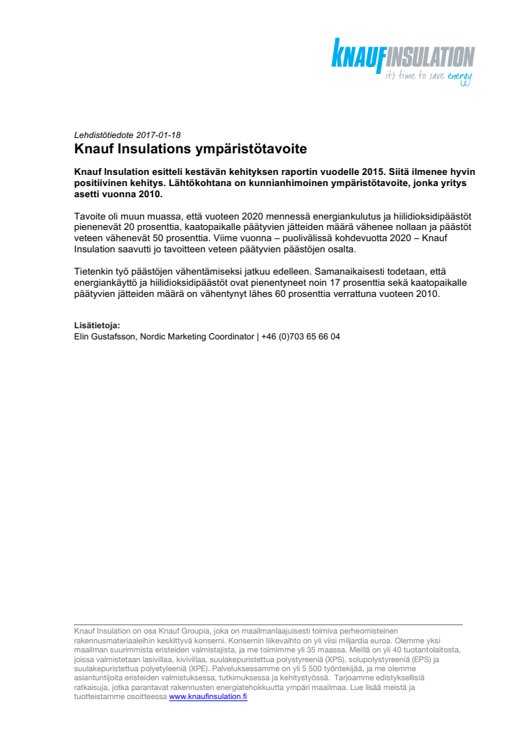 Knauf Insulations ympäristötavoite
