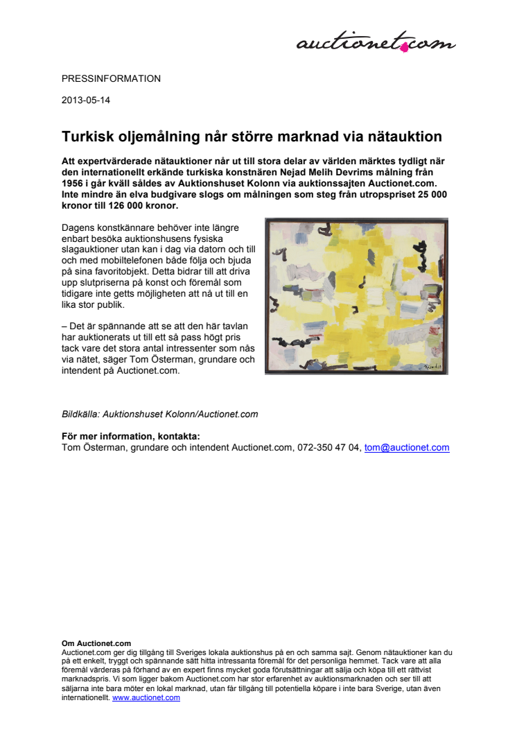 Turkisk oljemålning når större marknad via nätauktion