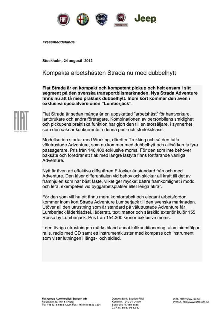 Kompakta arbetshästen Strada nu med dubbelhytt