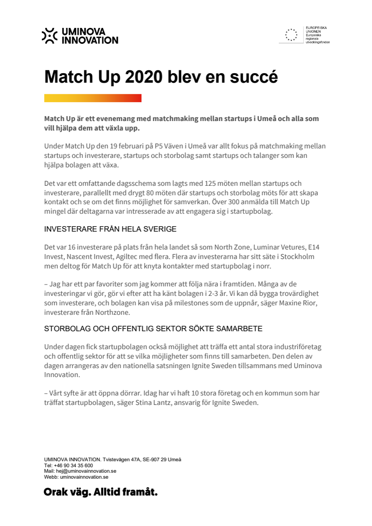 Pressmeddelande Match Up 2020 en succé pdf