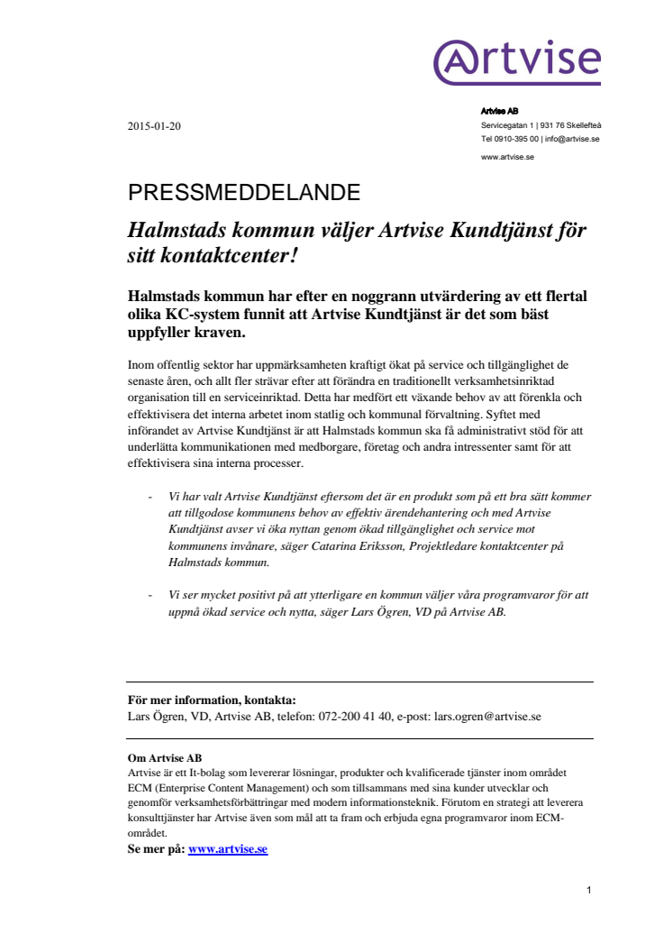 Halmstads kommun väljer Artvise Kundtjänst för sitt kontaktcenter!
