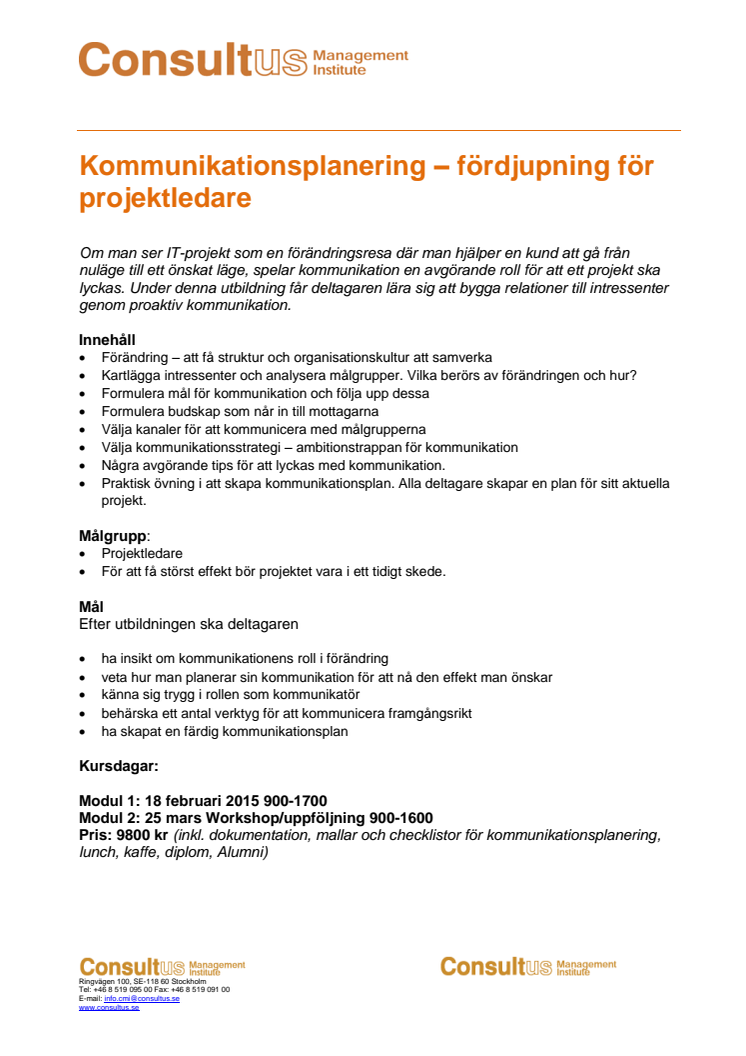 Kommunikationsplanering - fördjupning för projektledare