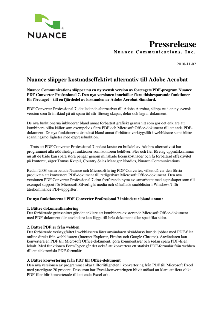 Nuance släpper PDF Converter Professional 7 - kostnadseffektivt alternativ till Adobe Acrobat